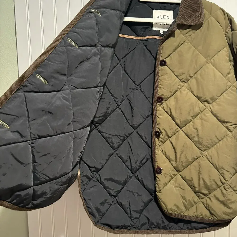Alex Mill Quinn Quilted Nylon Jacket Olive Green Size Medium Corduroy Collar